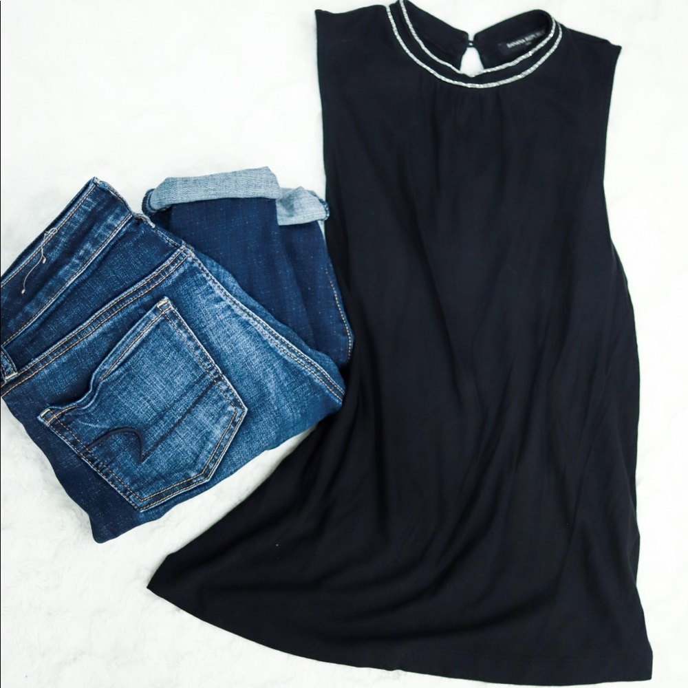 🐆Banana Republic, Black Beaded Neck Tank